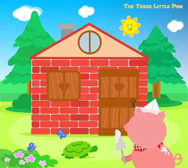 The three little pigs bricks house finished — Stock Vector