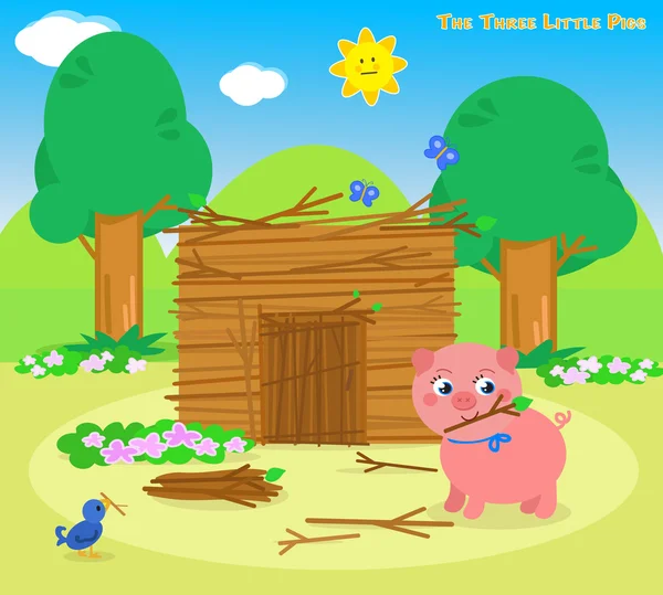 The three little pigs 5:  the sticks house. Vector — Stock Vector