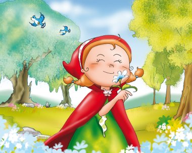 Happy Red riding hood with flowers clipart