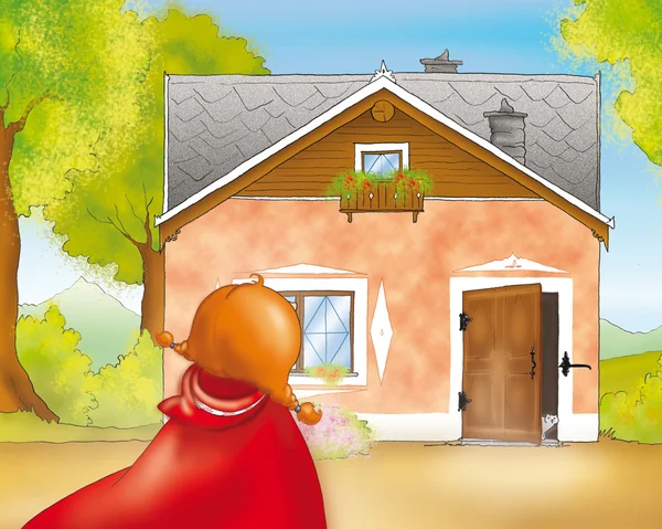Red riding hood going aan oma's huis — Stockfoto
