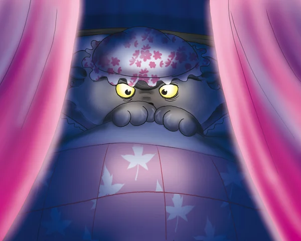 Big Bad Wolf hiding in granny's bed — Stock Photo, Image