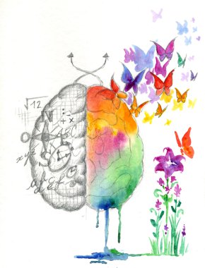 Beyin hemisferlerin watercolored sanat
