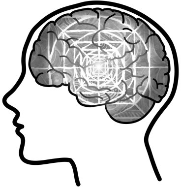 Man profile with visible brain and grey maze  clipart