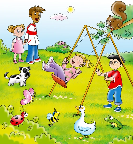 Bambini in un parco illustrazione vettoriale — Foto Stock