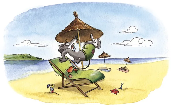 Humoristische muis op het strand — Stockfoto