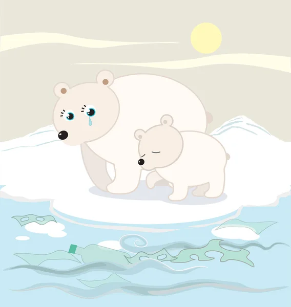 Dos Osos Polares Dibujos Animados Están Muy Tristes Por Cambio — Vector de stock