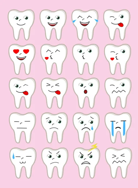 Opieka Stomatologiczna Kolekcja Emoji Rysunkowych Zębów Ilustracja Wektora — Wektor stockowy
