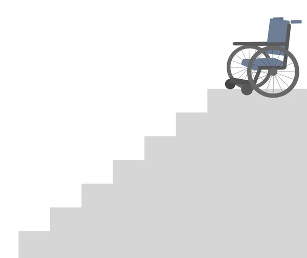 Empty Wheelchair Danger Top Steep Stairway Digital Illustration — Vettoriale Stock
