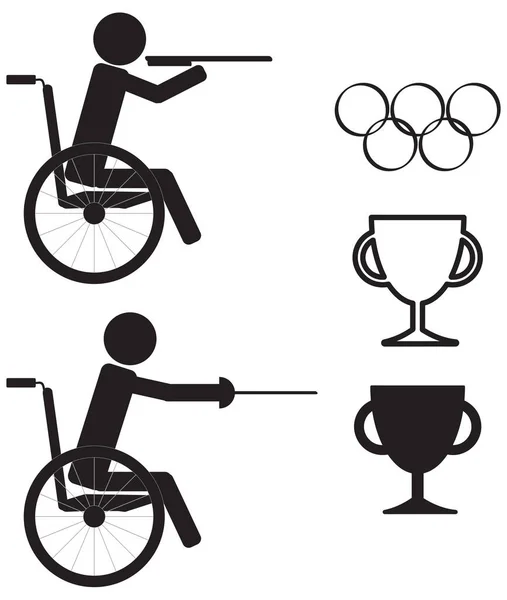 Conjunto Ícones Pretos Esporte Paraolímpico Cadeira Rodas Esgrima Tiro Alvo — Vetor de Stock