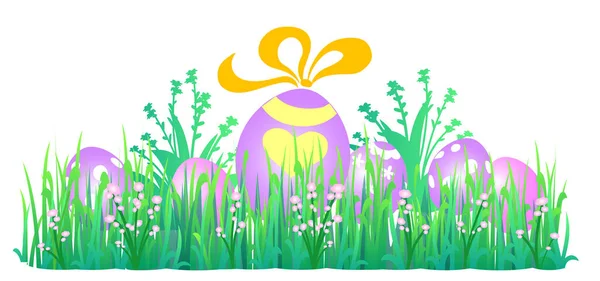 Easter Decorated Eggs Hidden Grass Flowers Vector Isolated Illustration — Stock Vector