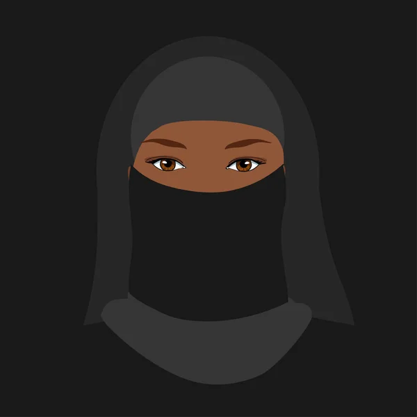 Muslimische Frau Mit Attraktiven Augen Trägt Schwarze Burka Auf Schwarzem — Stockfoto