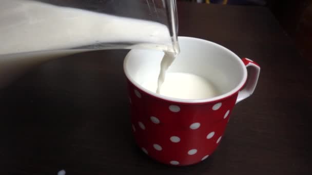 Наливание молока в кружку — стоковое видео