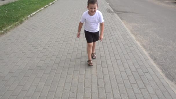 Succesvolle gelukkige jongen in het park, buiten — Stockvideo