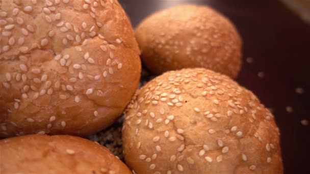 Fresh organic bread baked with healthy sesame seeds — Stock Video