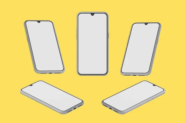 Telefone inteligente branco isolado no fundo amarelo. Renderização 3D — Fotografia de Stock