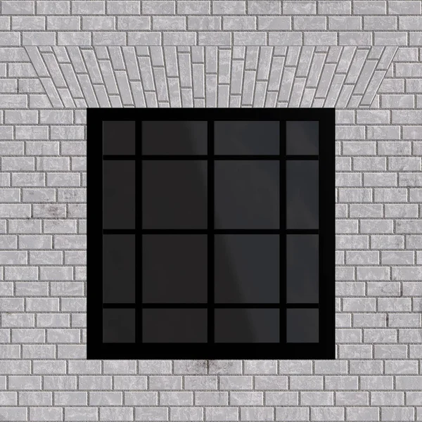 Fachada recta de ladrillo inglés. Muro de fondo de ladrillo blanco y una ventana en el estilo Inglés. Líneas rectas y ángulos rectos. Representación en 3D — Foto de Stock