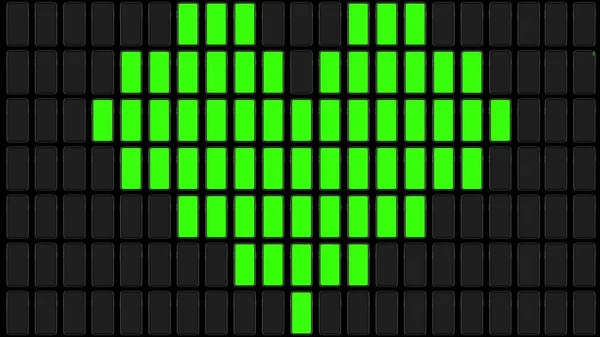 A lot of smartphones on a black background, green screens form the heart shape. for presentation on the layout screen. 3D-rendering