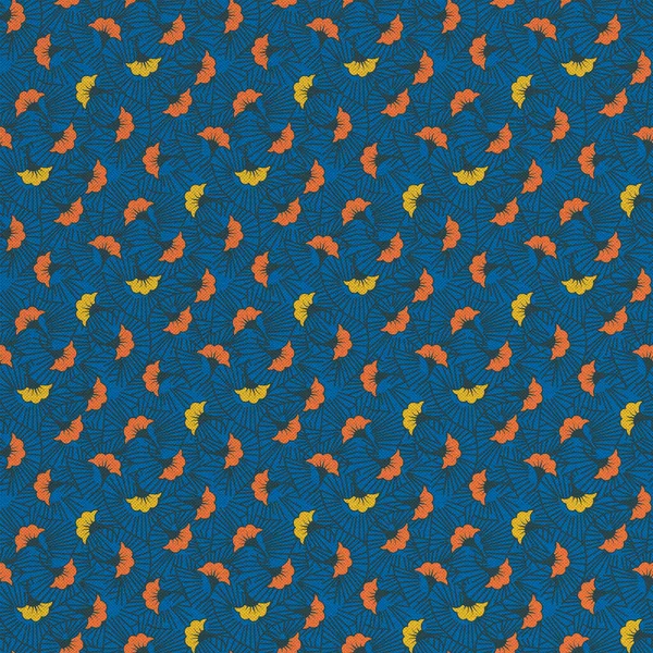 Tissu coloré avec un motif abstrait. Fond bleu vif et motif jaune orangé. rendu 3D — Photo