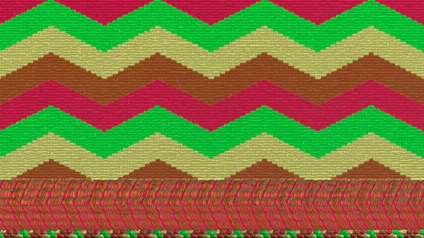 Stof met een kleurrijk helder patroon van het ornament is dichtbij. Traditionele etnische textuur ontwerp. Rode, oranje, bruine en groene achtergronden. 3D-weergave — Stockfoto