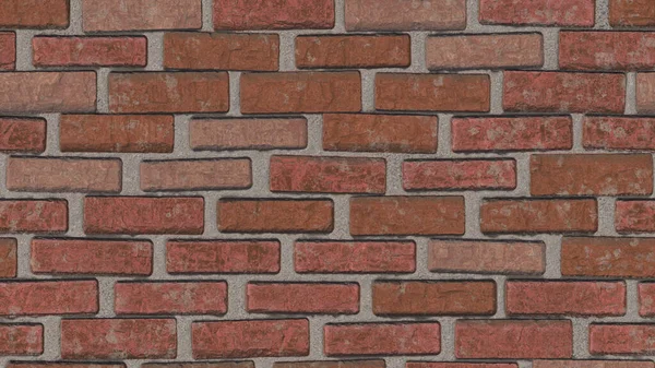 Eine alte rote Ziegelmauer mit rauem Zementmauerwerk, das sich durchsetzt, raue Ziegel, die von der Zeit abgenutzt wurden. Orangeroter Backsteinhintergrund. 3D-Rendering — Stockfoto