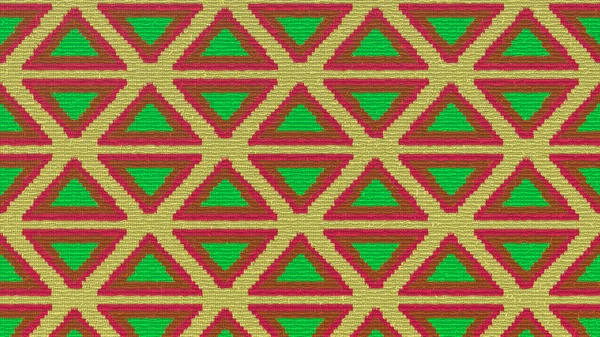 Tela con un patrón brillante colorido del ornamento está cerca. Diseño de textura étnica tradicional. Fondo rojo, naranja, marrón y verde. Representación en 3D —  Fotos de Stock