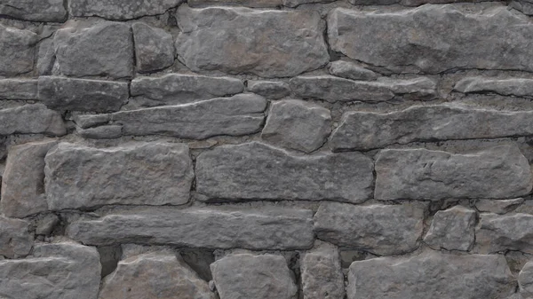 Nierówna, pęknięta powierzchnia prawdziwego kamiennego muru jest szara. Tło starych brudnych kamieni zniszczonych przez czas. Renderowanie 3D — Zdjęcie stockowe