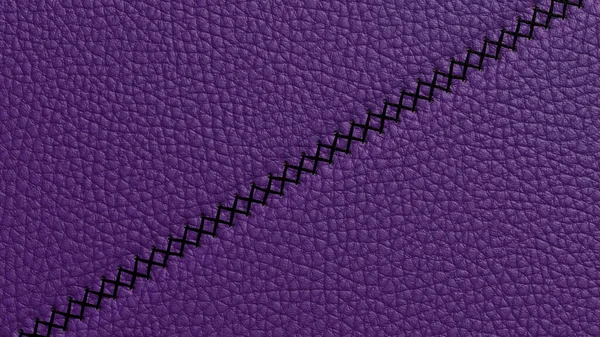Bovine coarse-grained leather background with decorative stitch on top of the stitch. Bright blue leather texture, closely sewn with dark threads in a diagonal stripe. 3D-rendering ロイヤリティフリーのストック画像