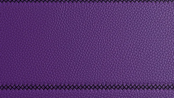 Bovine coarse-grained leather background with decorative stitch on top of the stitch. Bright blue leather texture, closely sewn with dark threads in horizontal stripes. 3D-rendering