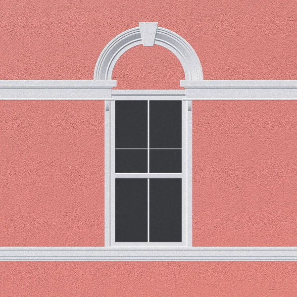 The arched window facade is painted in the English style. Background wall of pink painted walls and a window in the English style.. 3D-rendering