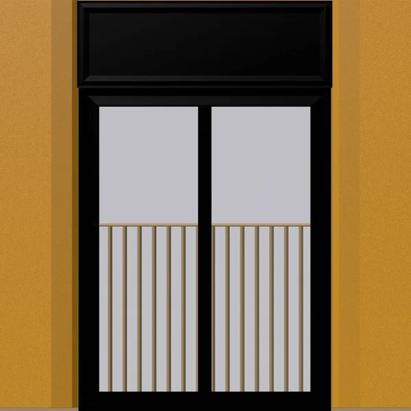 Prefabricated vertical window panels, modern residential Windows on a yellow wall background. 3D-rendering — Stock Photo, Image