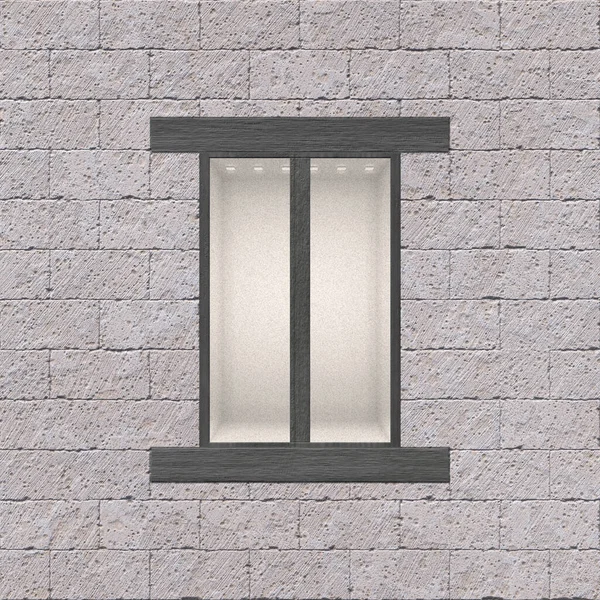 Close-up van een raam op een basalt bakstenen gevel. Grijze bakstenen muur achtergrond 3D-rendering — Stockfoto