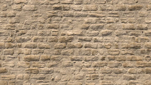 Έρημος ασβεστόλιθος τοίχος από τούβλα, παλιό άνισο κίτρινο τούβλο τοίχου, υφή φόντου. 3D απόδοση — Φωτογραφία Αρχείου