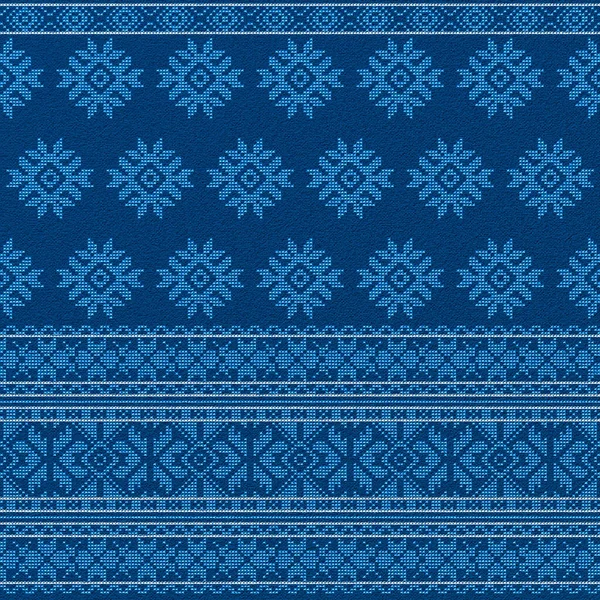 Goed geborduurd kruissteekpatroon voor borduurwerk. Oekraïense etnische ornament. etnisch handgemaakt borduurwerk in blauwe kleur. 3D-weergave — Stockfoto