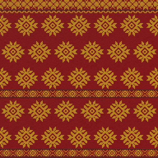 Embroidered good cross-stitch pattern for embroidery. Ukrainian ethnic ornament. ethnic handmade embroidery in red color. 3D-rendering — Stock Photo, Image