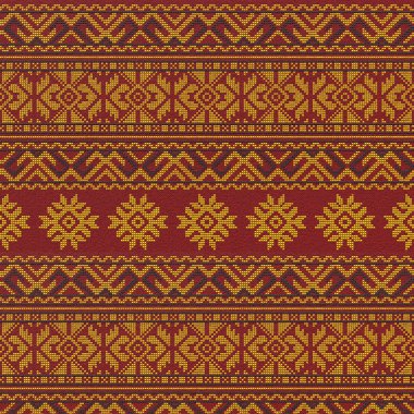 Nakış işlemek için iyi bir çapraz dikiş deseni işledim. Ukrayna etnik süsü. Kırmızı renkte el yapımı nakış. 3 Boyutlu Hazırlama