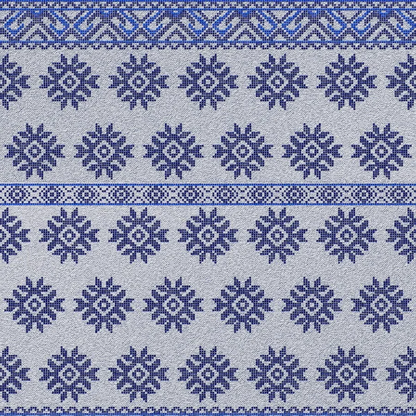 Embroidered good cross-stitch pattern for embroidery. Ukrainian ethnic ornament. ethnic handmade embroidery in blue color. 3D-rendering — Stock Photo, Image