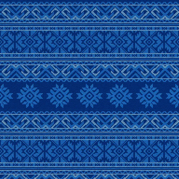 Embroidered good cross-stitch pattern for embroidery. Ukrainian ethnic ornament. ethnic handmade embroidery in blue color. 3D-rendering — Stock Photo, Image