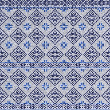 Nakış işlemek için iyi bir çapraz dikiş deseni işledim. Ukrayna etnik süsü. Mavili el yapımı nakış. 3 Boyutlu Hazırlama