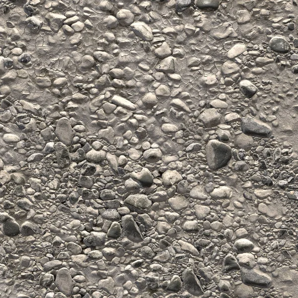 Guijarros en barro seco. Un arroyo seco, piedras de diferentes tamaños y arcilla seca. Fondo de piedras en el polvo. Representación en 3D —  Fotos de Stock