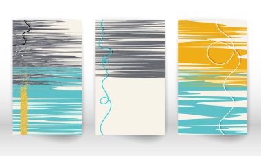 Suluboya efekt tasarımı. İskandinav ev dekoru. Bir dizi soyut el çizimi şekilleri. Çizgiler, altın parçacıklar.