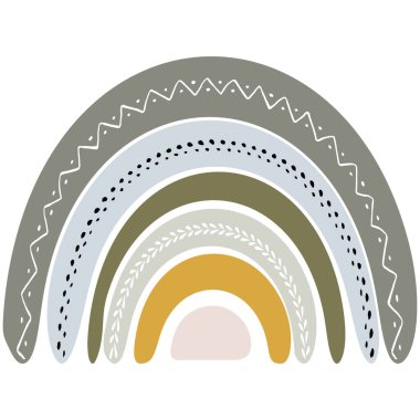 İskandinav tarzında şirin bir gökkuşağı. Beyaz arka planda izole edilmiş suluboya etkisi. Modern sanat.