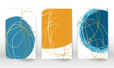 Soyut el çizimi suluboya efekt tasarım elementleri. Modern sanat baskısı. Karalama şekilli çağdaş tasarım. Altın çizgiler.