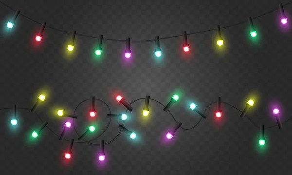 Holiday garland isolated on transparent background. Christmas lights. Vector. — Stock Vector