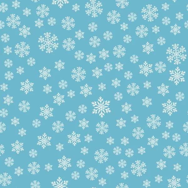 Безшовний візерунок зі снігом. Білі сніжинки на синьому фоні . — стоковий вектор