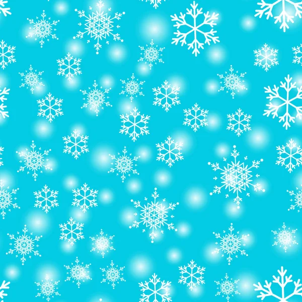 Snow seamless pattern. White snowflakes on blue background. — Stock Vector