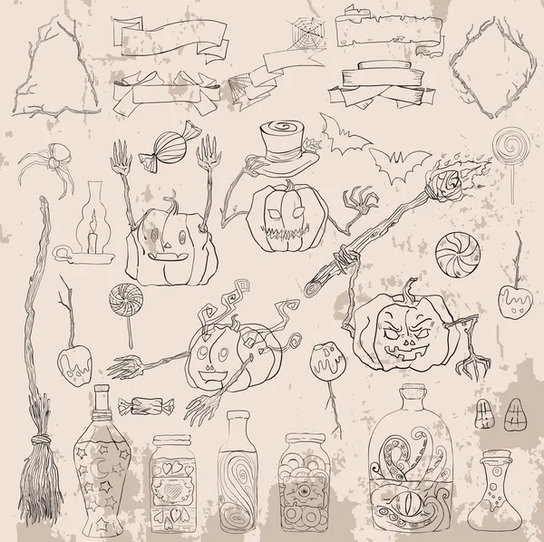 Cadılar Bayramı el çizimi set