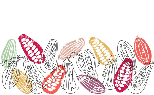 Kakao Fasulyesi Yatay Desen. Çikolatalı arka plan. Vektör illüstrasyonu.