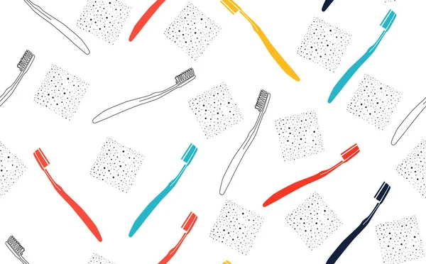 Beyaz Arkaplanda Renkli Soyut Diş fırçaları ile Yaratıcı Vektör Kusursuz Desen. Vektör çizimi. Tasarım çalışmaları için arkaplan olarak kullanılabilir.