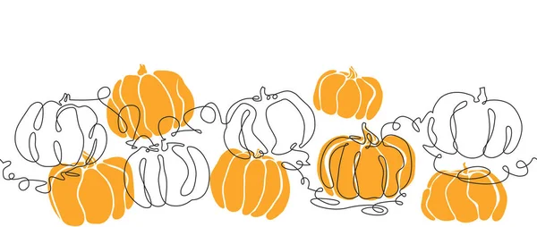 Balkabağı Yatay Kusursuz Desen. Tasarımınızda Şükran Günü, Cadılar Bayramı veya başka bir Sonbahar Konsepti için element olarak kullanılabilir. Vektör illüstrasyonu.