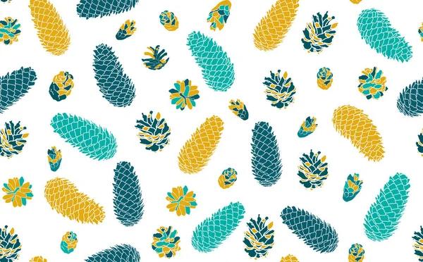 Çam kozalakları kusursuz desen. Noel baskısı. El yapımı modern doku. Vektör illüstrasyonu.